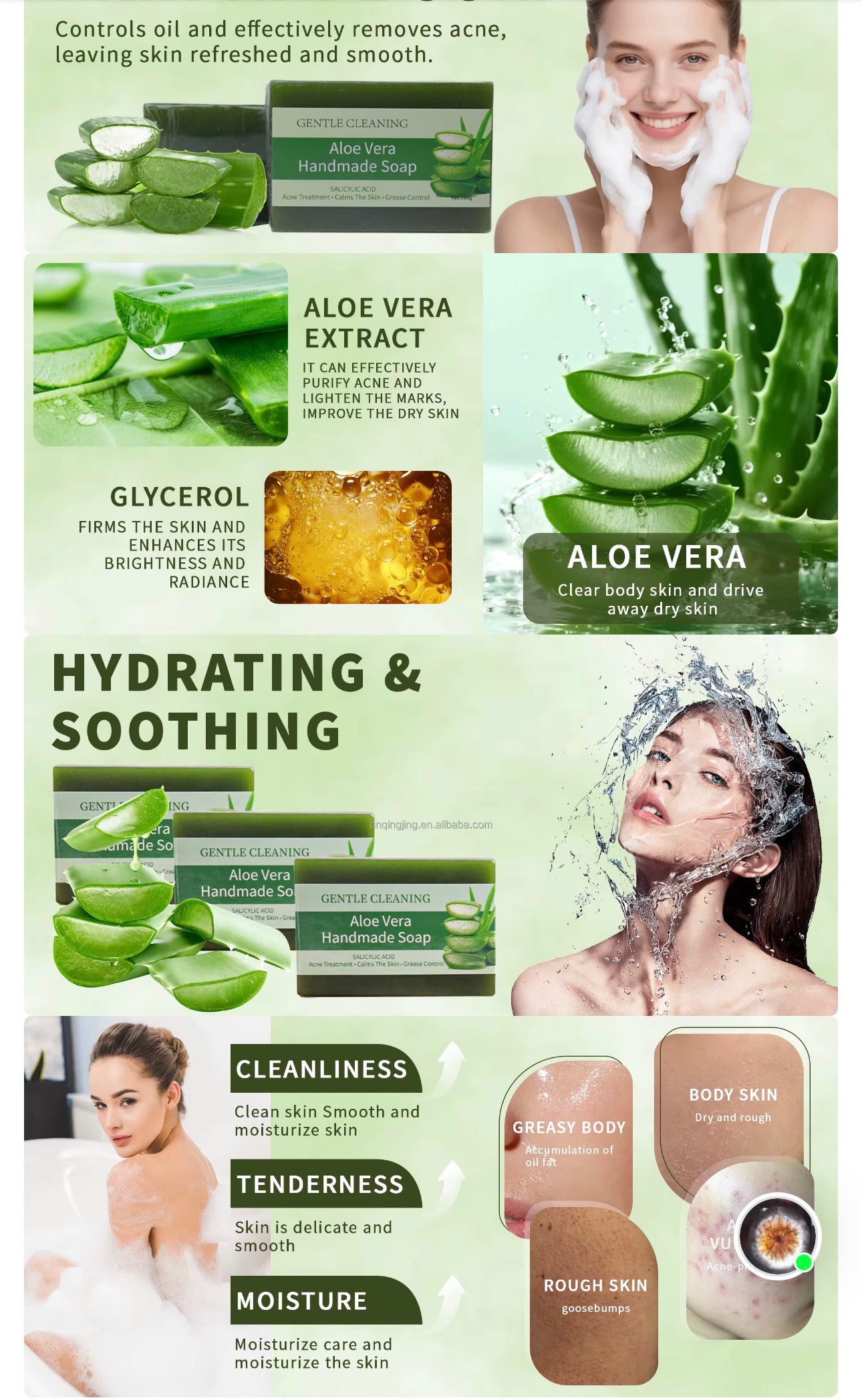Flawless Royal Glow Aloe Vera Effective Acne Removal Facial & Body Deep Cleansing Cool Fresh Aloe Vera Soap