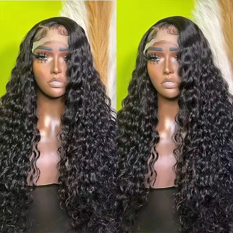 Flawless Burmese 13x6 Curly Human Hair Wig,Best Quality Glueless Long Length Natural Transparent Deep Wave Lace Hair Wig