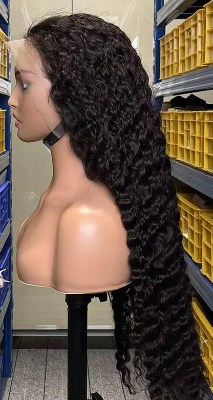 Flawless Burmese 13x6 Curly Human Hair Wig,Best Quality Glueless Long Length Natural Transparent Deep Wave Lace Hair Wig